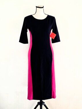 NWT Junie Blake Modest Colorblock Illusion Midi Dress Black Fuchsia Pink M